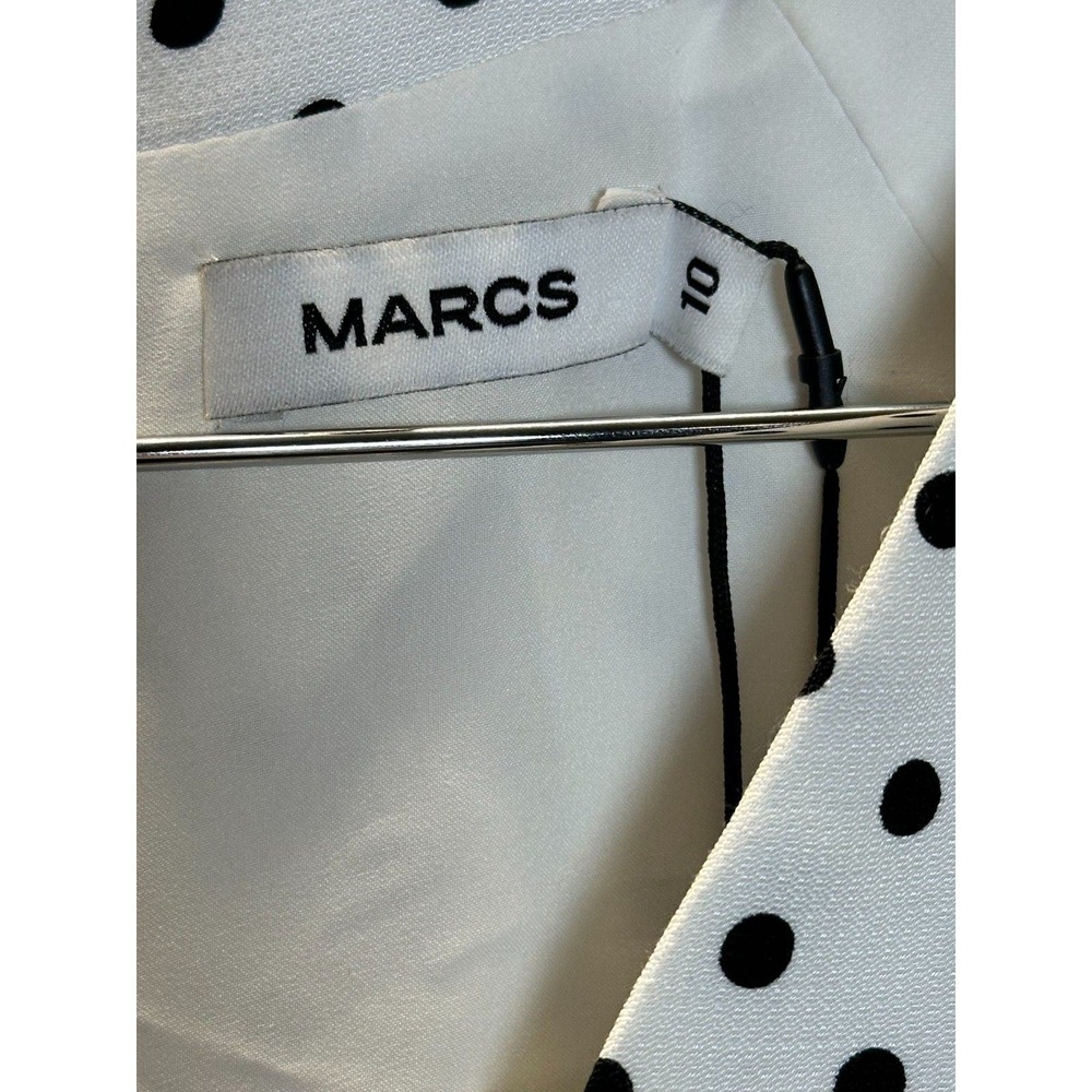 MARCS Polka Dot Dress Womens 10 White V-Neck Short Sleeve Midi Fit & Flare NEW - Picture 7 of 11